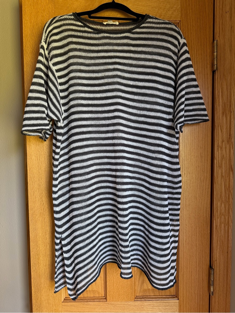 Eileen Fisher Organic Linen Striped Knit Tunic Sweater Tee Dress Size M